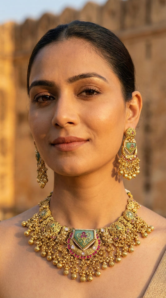 Mahima Antique Gold Look Heritage Necklace Set