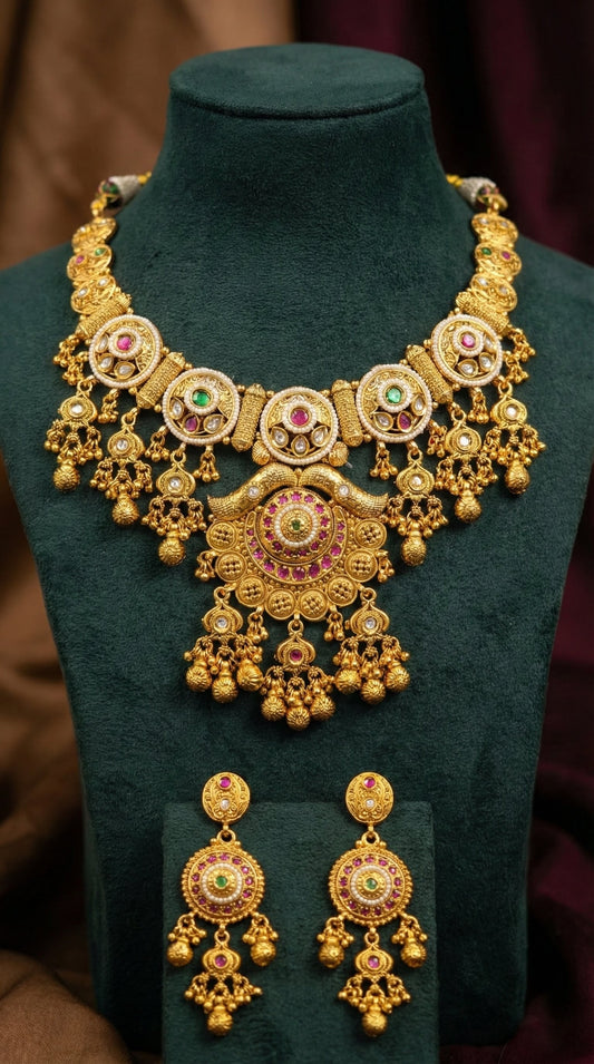 Janaki Rajwadi Gold Look Heritage Necklace Set