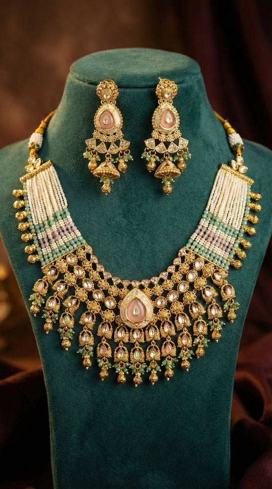 Kalindi Real Gold Look Heritage Necklace Set