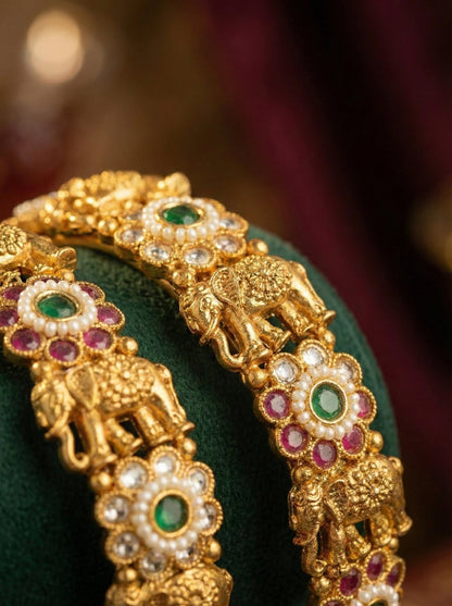 Mahek Elephant Antique Bangles (Openable)