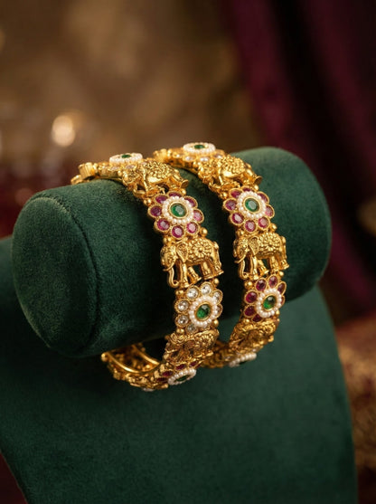 Mahek Elephant Antique Bangles (Openable)