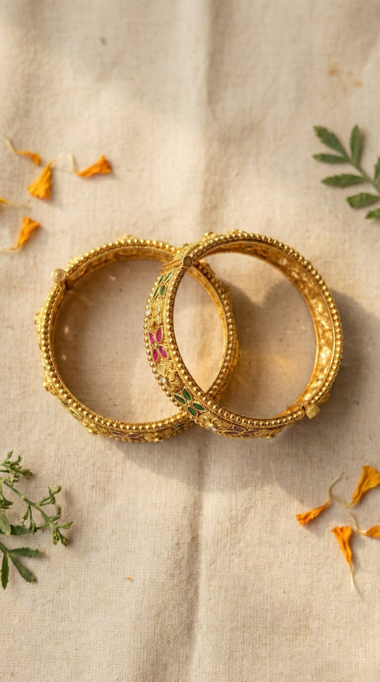 Sara Gold Look Rajwadi Bangles (Openable)