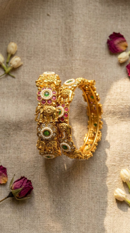 Mahek Elephant Antique Bangles (Openable)