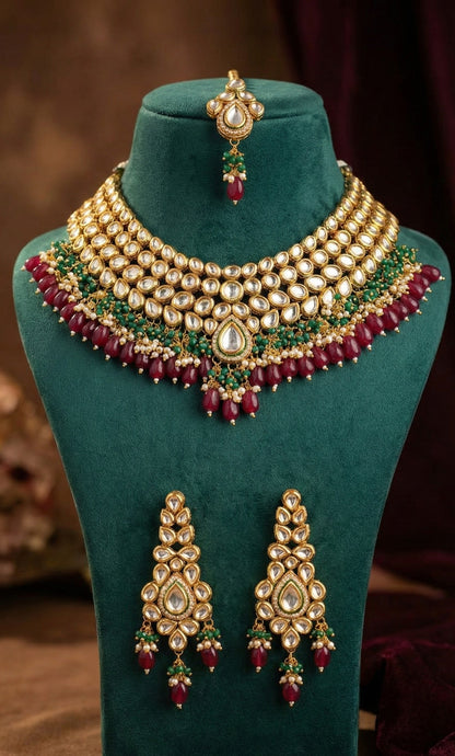 Vasudha Premium Kundan Necklace with Maang Tika