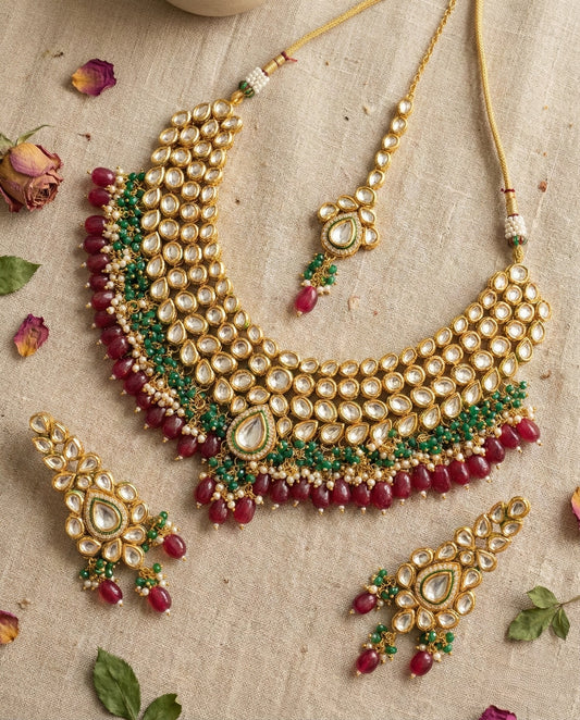 Vasudha Premium Kundan Necklace with Maang Tika