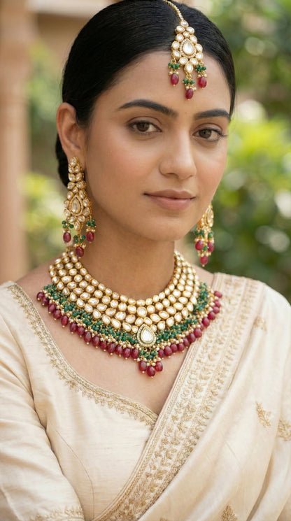 Vasudha Premium Kundan Necklace with Maang Tika