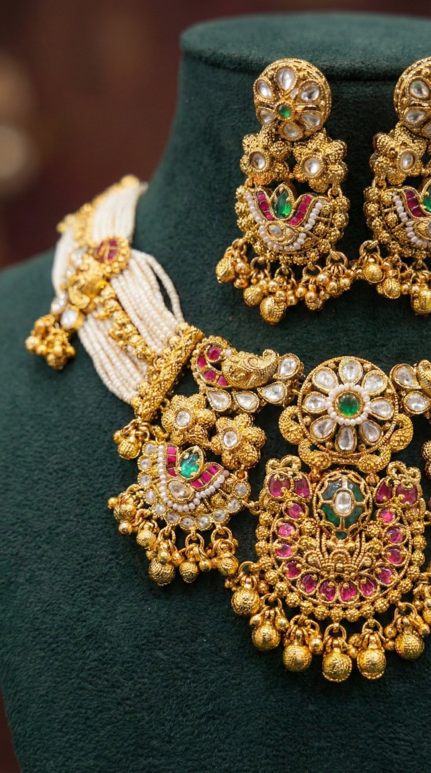 Bindiya Gold Look Heritage Necklace Set