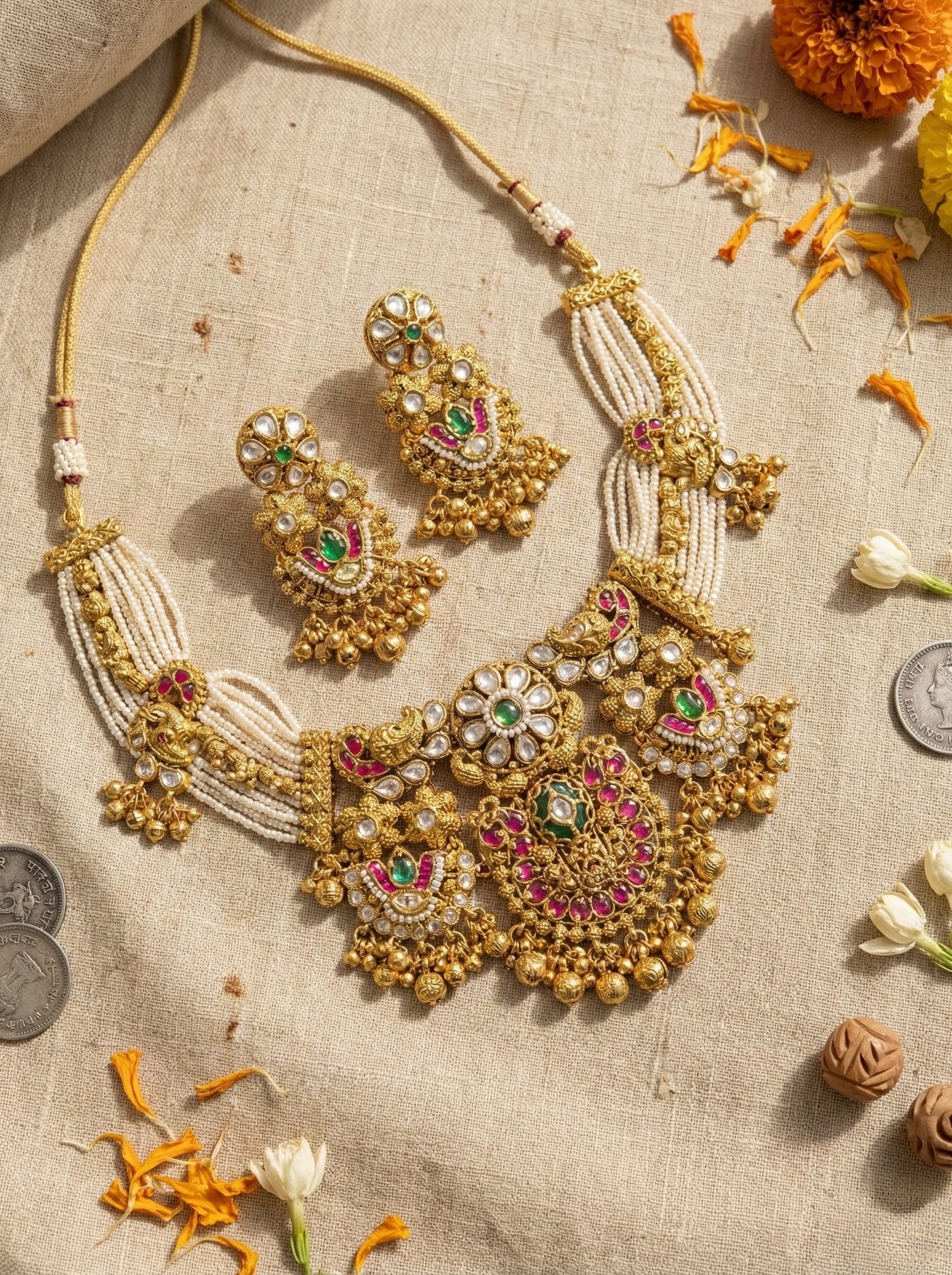 Bindiya Gold Look Heritage Necklace Set