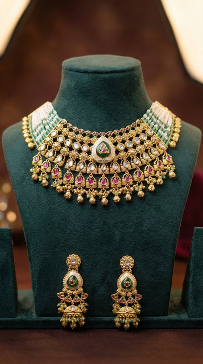 Kalindi Real Gold Look Heritage Necklace Set
