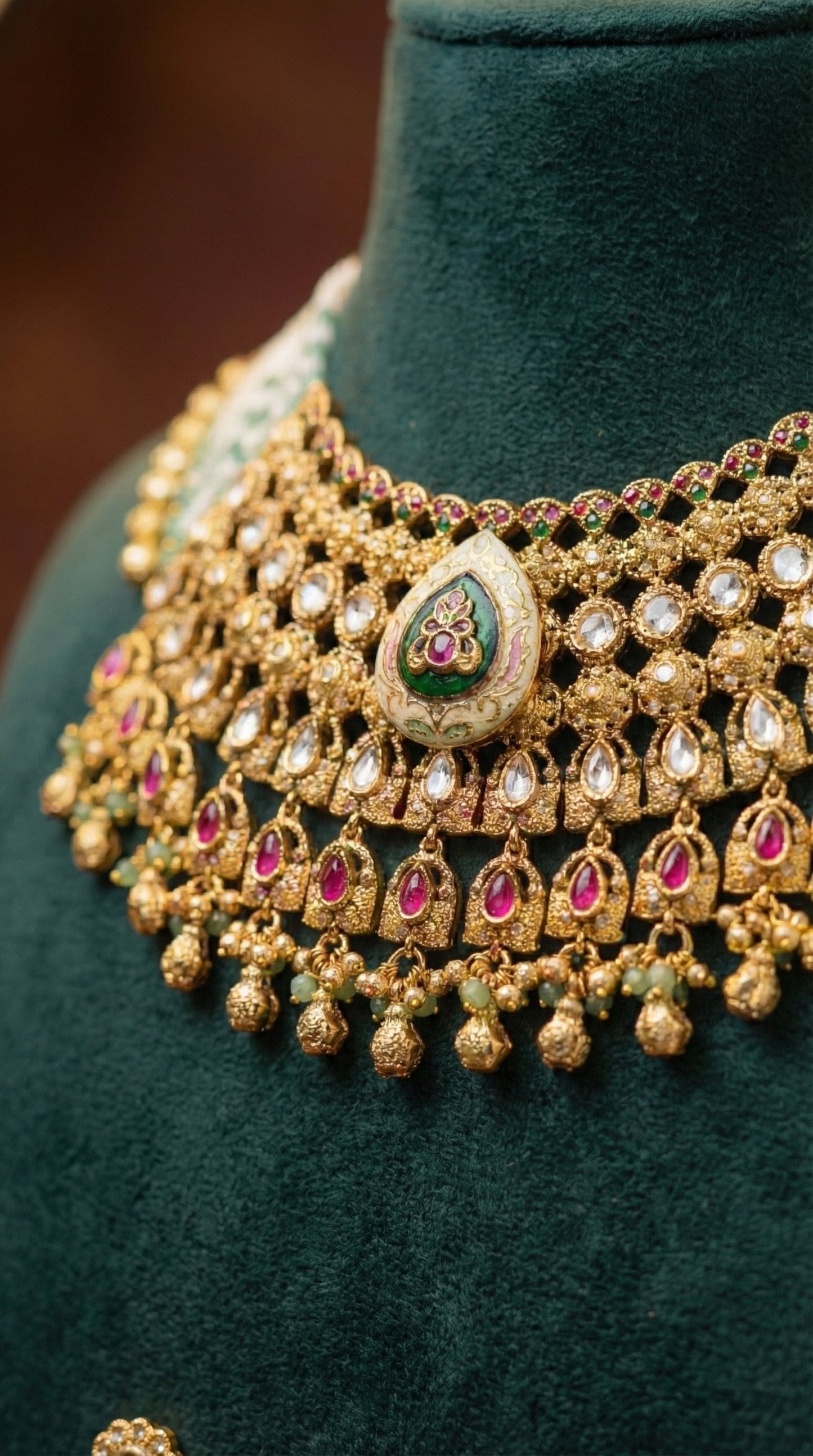 Kalindi Real Gold Look Heritage Necklace Set