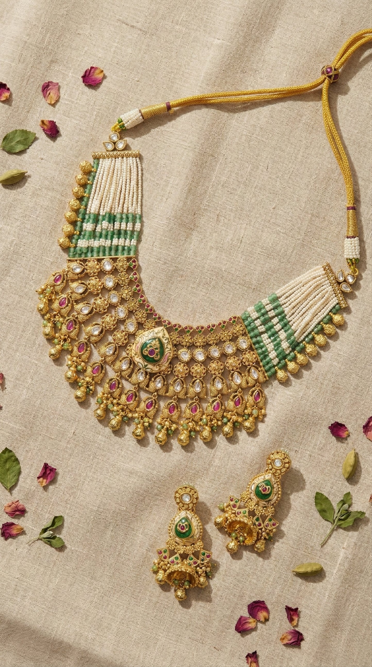 Kalindi Real Gold Look Heritage Necklace Set