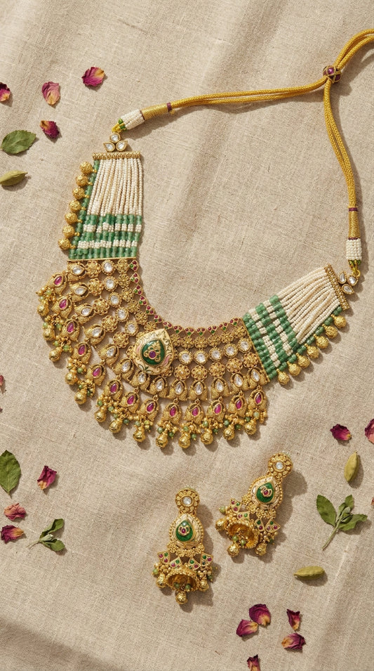 Kalindi Real Gold Look Heritage Necklace Set