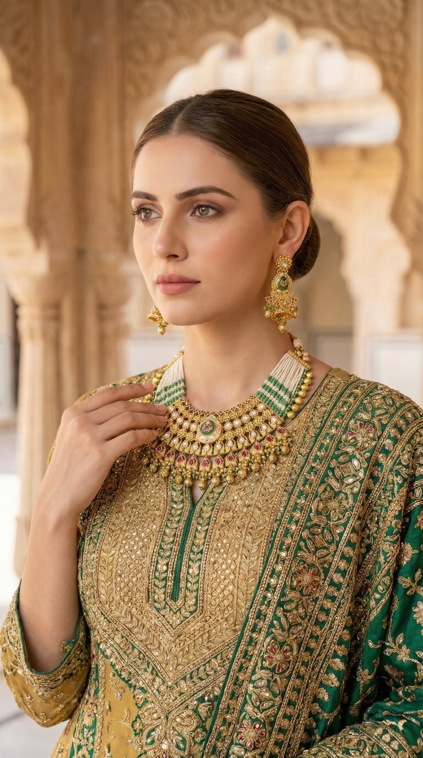 Kalindi Real Gold Look Heritage Necklace Set