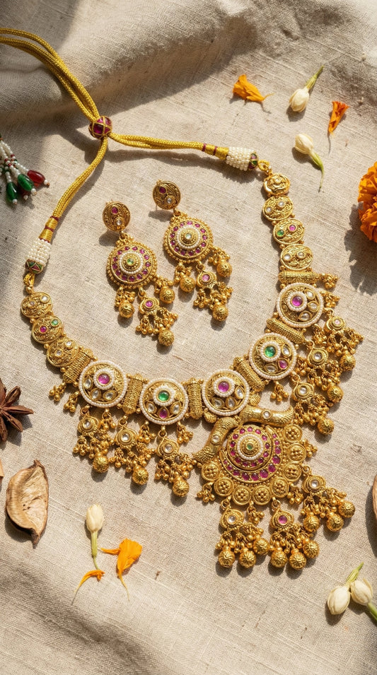 Janaki Rajwadi Gold Look Heritage Necklace Set