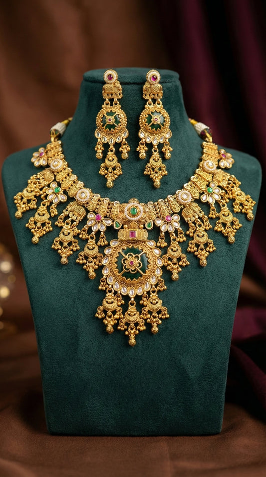 Kashvi Rajwadi Gold Look Heritage Necklace Set