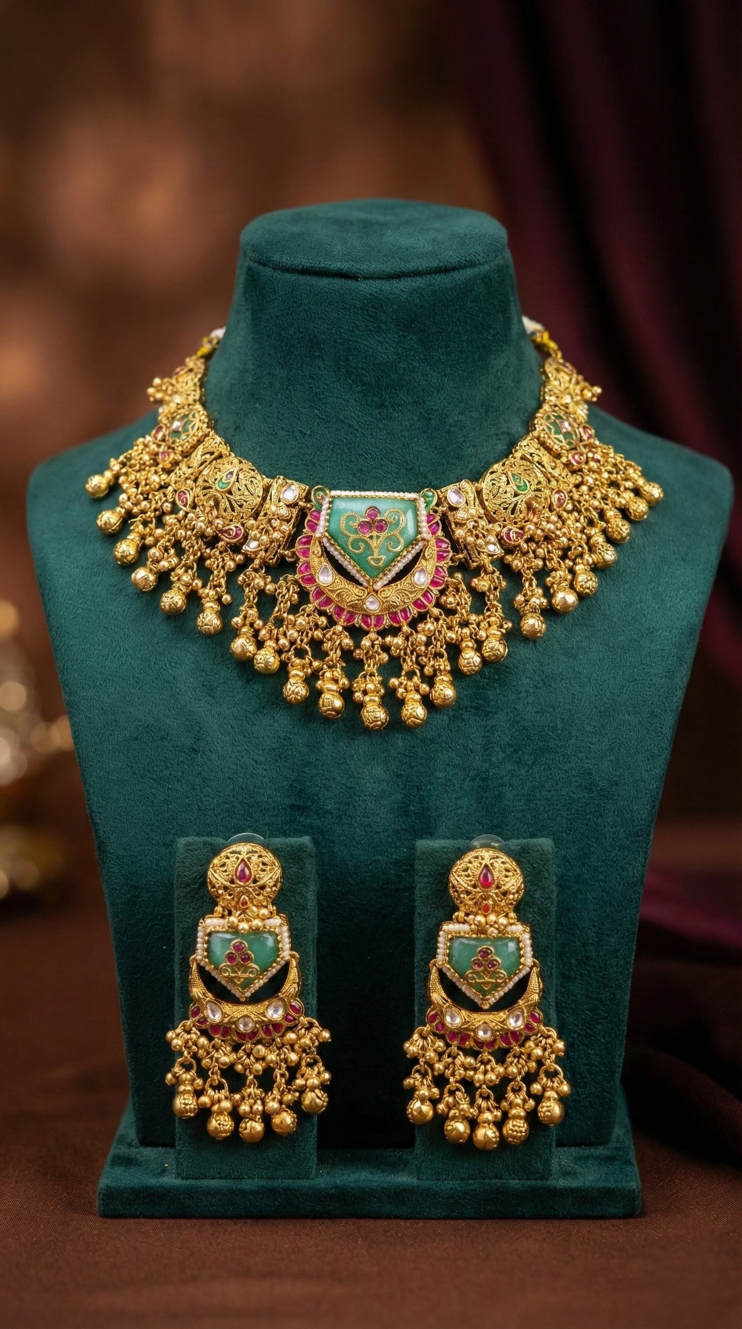 Mahima Antique Gold Look Heritage Necklace Set