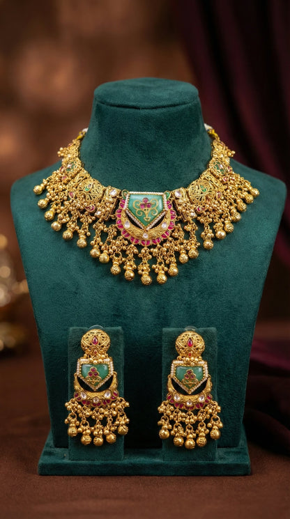 Mahima Antique Gold Look Heritage Necklace Set