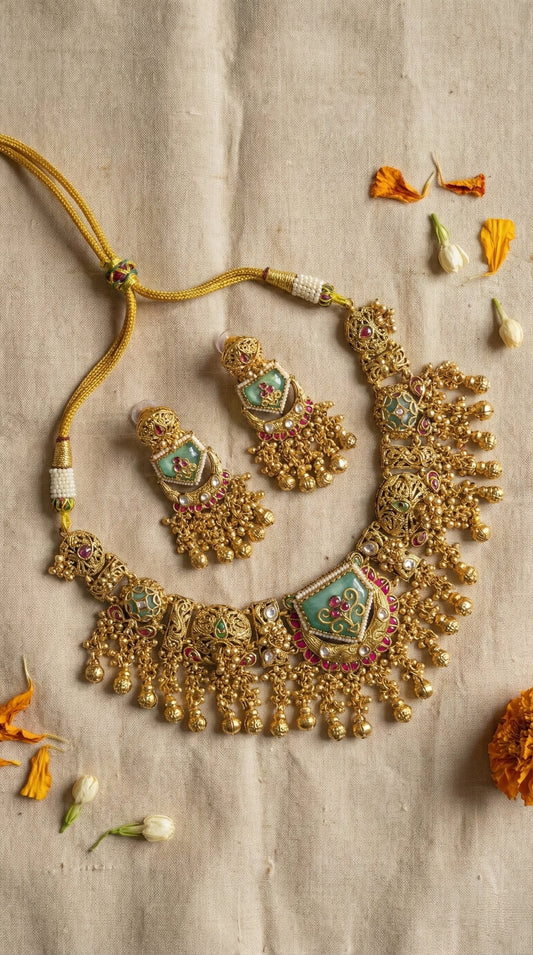 Mahima Antique Gold Look Heritage Necklace Set