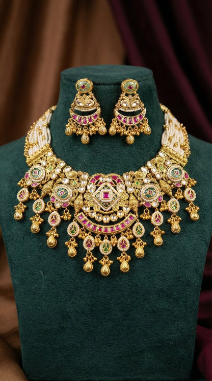Mahima Antique Gold Look Heritage Necklace Set