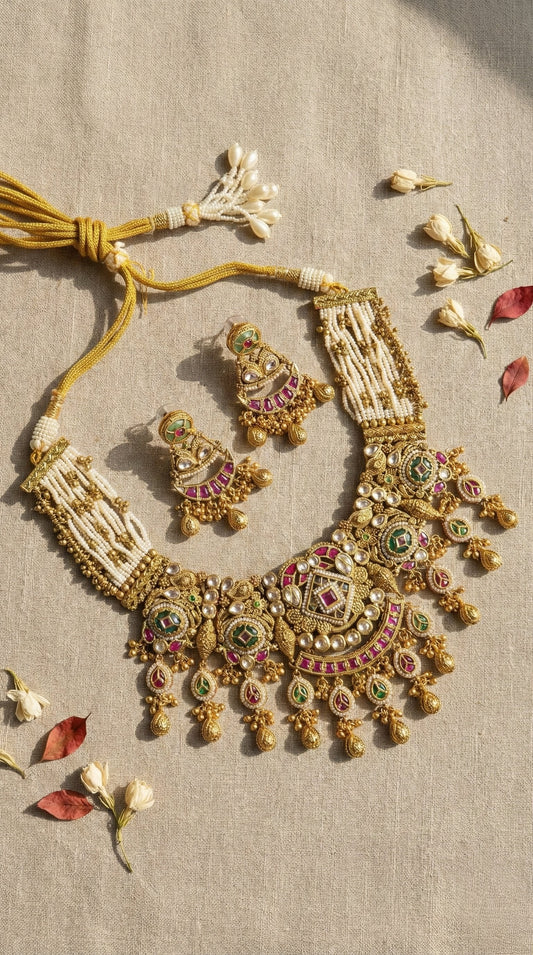 Mahima Antique Gold Look Heritage Necklace Set