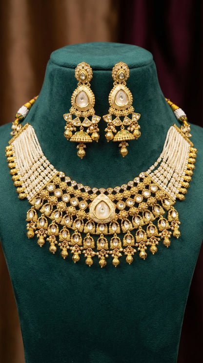 Kalindi Real Gold Look Heritage Necklace Set