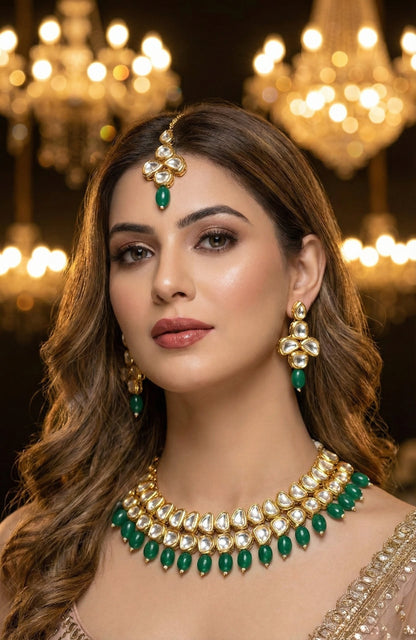 Anika Premium Kundan Necklace with Maang Tika